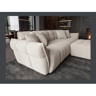 Canapé droit MOONI beige champagne avec un pouf vu de côté
