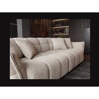 Zoom sur la texture du canapé droit MOONI beige champagne
