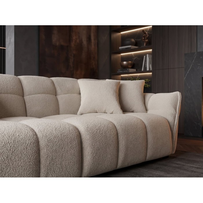 Zoom sur le canapé droit MOONI beige champagne
