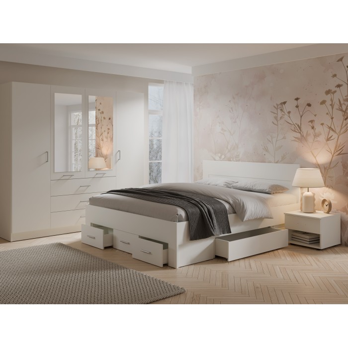 Cama adulto FJORD 180x200cm blanco mate con 5 cajones sin somier