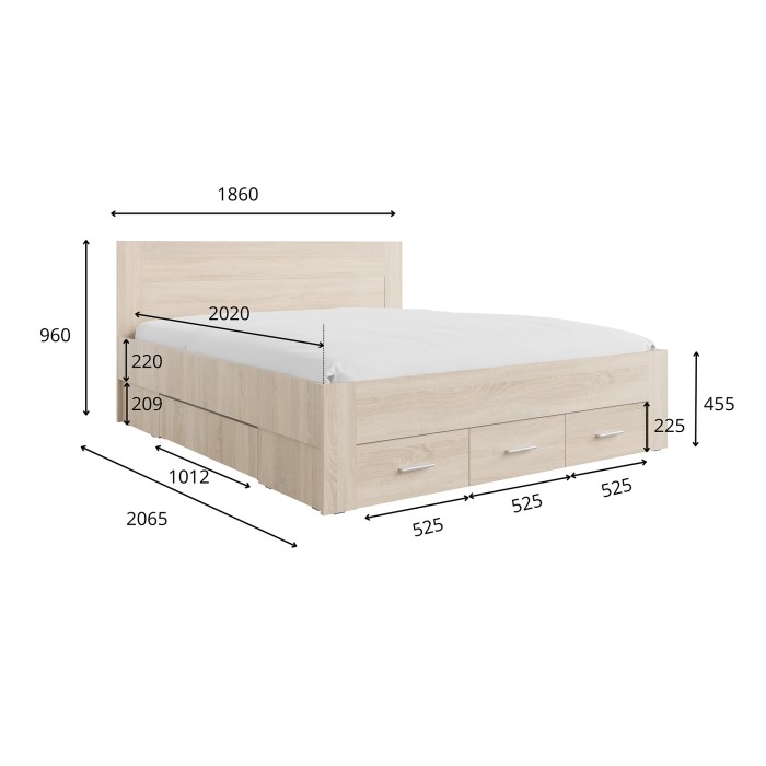 Cama adulto FJORD 180x200cm blanco mate con 5 cajones sin somier