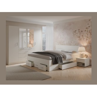 Lit adulte FJORD 180x200cm blanc avec 5 tiroirs et sommier