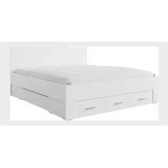 Lit adulte FJORD 180x200cm blanc avec 5 tiroirs et sommier