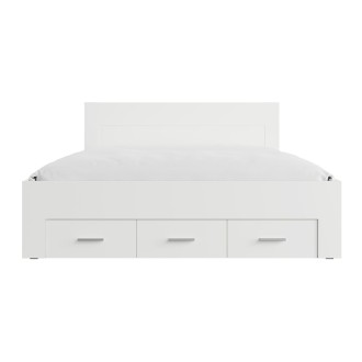 Lit adulte FJORD 180x200cm blanc avec 5 tiroirs et sommier