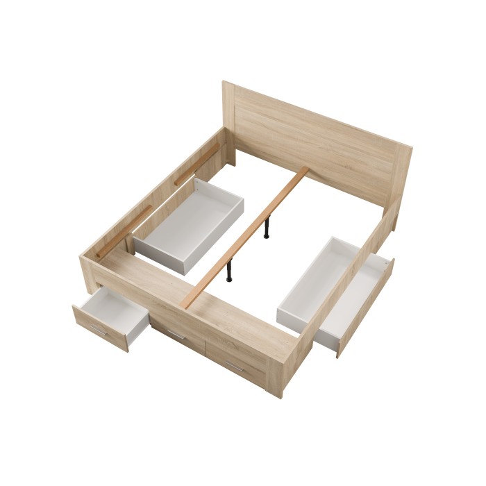 Cama adulto FJORD 180x200cm roble claro con 5 cajones sin somier