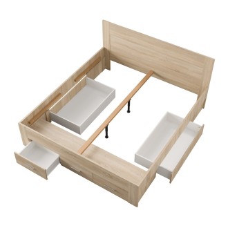 Cama adulto FJORD 180x200cm roble claro con 5 cajones sin somier