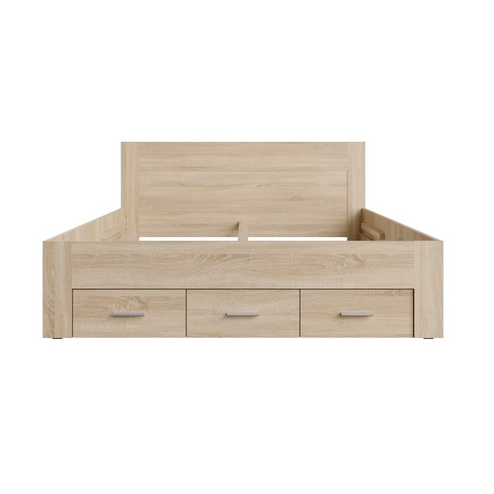 Cama adulto FJORD 180x200cm roble claro con 5 cajones y somier