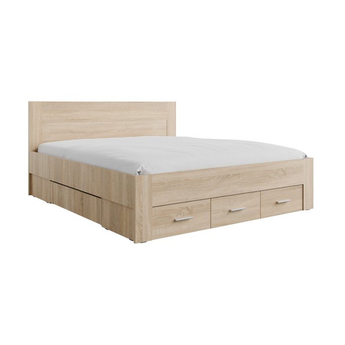 Cama adulto FJORD 180x200cm roble claro con 5 cajones y somier