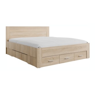 Cama adulto FJORD 180x200cm roble claro con 5 cajones y somier