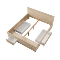 Cama adulto FJORD 180x200cm roble claro con 5 cajones y somier
