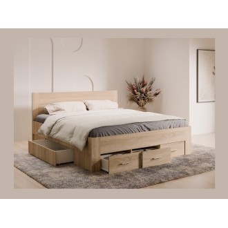 Cama adulto FJORD 180x200cm roble claro con 5 cajones y somier