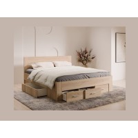 Cama adulto FJORD 180x200cm roble claro con 5 cajones y somier