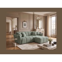 Canapé droit MOONI vert sauge vu avec un pouf de la même collection