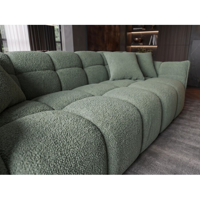 Zoom sur l'assise du canapé droit MOONI vert sauge