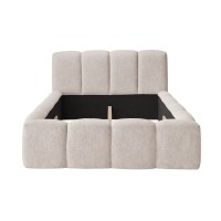 Lit 160x200 cm NUVOLA en tissu bouclé écru avec tête de lit – Sans sommier