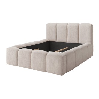 Lit 160x200 cm NUVOLA en tissu bouclé écru avec tête de lit – Sans sommier
