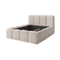 Lit 160x200 cm NUVOLA en tissu bouclé écru avec tête de lit – Sans sommier