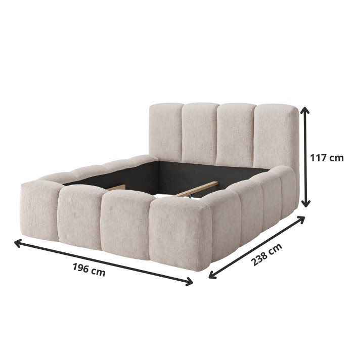 Lit 160x200 cm NUVOLA en tissu bouclé écru avec tête de lit – Sans sommier
