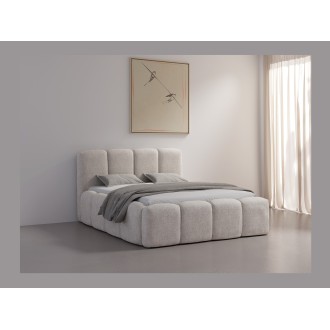 Lit 160x200 cm NUVOLA en tissu bouclé écru avec tête de lit et sommier inclus