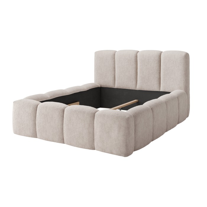 Lit 160x200 cm NUVOLA en tissu bouclé écru avec tête de lit et sommier inclus