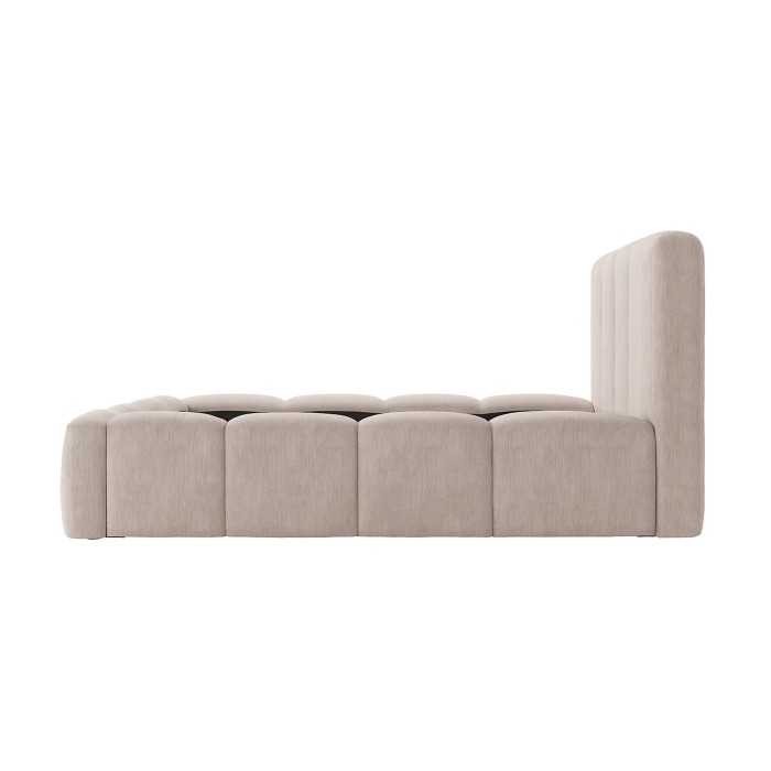 Lit 160x200 cm NUVOLA en tissu bouclé écru avec tête de lit et sommier inclus