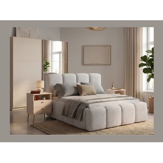 Lit 160x200 cm NUVOLA en tissu bouclé écru avec tête de lit et sommier inclus