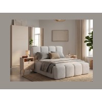 Lit 160x200 cm NUVOLA en tissu bouclé écru avec tête de lit et sommier inclus