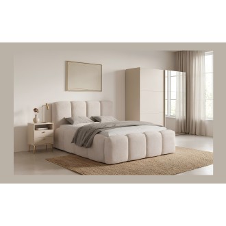 Lit 160x200 cm NUVOLA en tissu bouclé écru avec tête de lit et sommier inclus