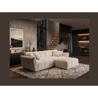 Pouf MOONI beige clair vu avec le canapé de la même collection