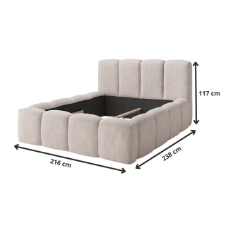 Dimensions Lit 180x200 cm NUVOLA en tissu bouclé écru avec tête de lit – Sans sommier