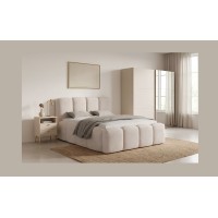 Lit 180x200 cm NUVOLA en tissu bouclé écru avec tête de lit – Sans sommier