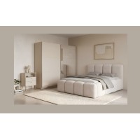 Lit 180x200 cm NUVOLA en tissu bouclé écru avec tête de lit – Sans sommier