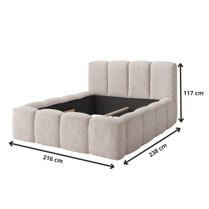 Lit 180x200 cm NUVOLA en tissu bouclé écru avec tête de lit et sommier inclus