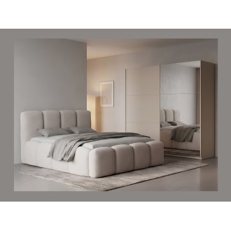 Lit 180x200 cm NUVOLA en tissu bouclé écru avec tête de lit et sommier inclus