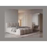 Lit 180x200 cm NUVOLA en tissu bouclé écru avec tête de lit et sommier inclus