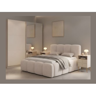 Lit 180x200 cm NUVOLA en tissu bouclé écru avec tête de lit et sommier inclus