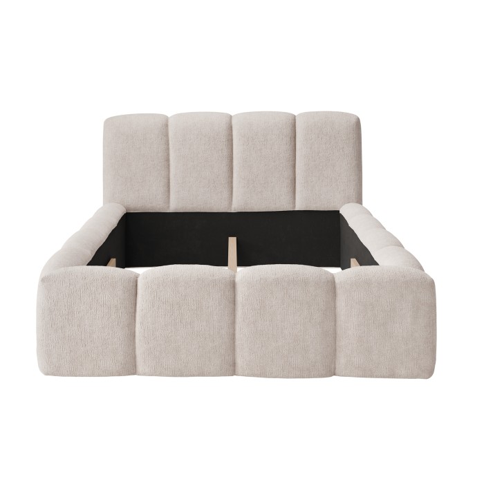 Lit 180x200 cm NUVOLA en tissu bouclé écru avec tête de lit et sommier inclus