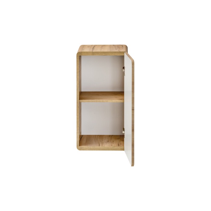 Mueble de almacenamiento para baño ERBANO – 1 puerta – Color roble claro – Compacto y suspendido