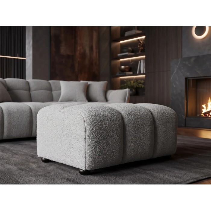 Pouf MOONI - stof met lussen grijs - 100x65cm