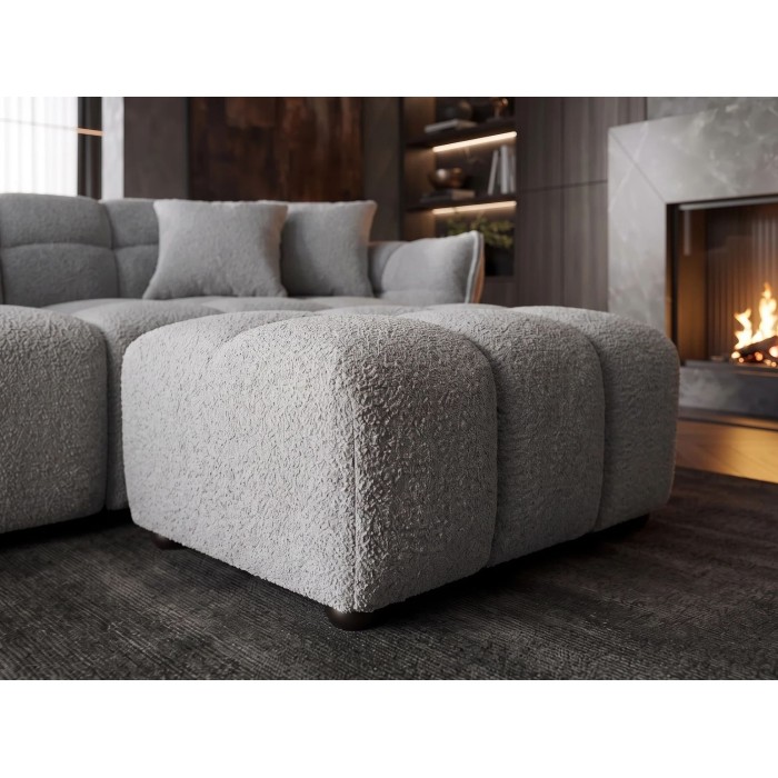 Pouf MOONI - stof met lussen grijs - 100x65cm
