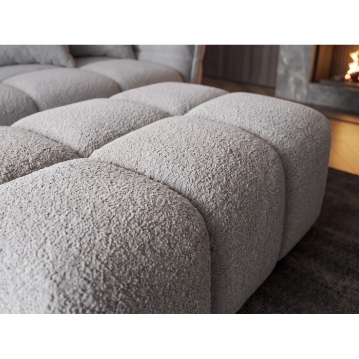 Pouf MOONI - stof met lussen grijs - 100x65cm