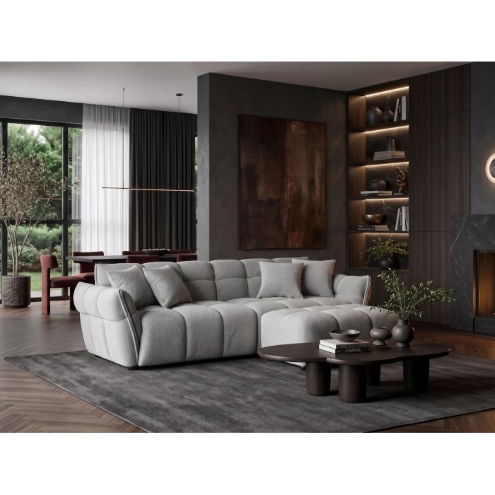 Pouf MOONI - stof met lussen grijs - 100x65cm
