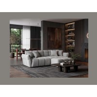Pouf MOONI - stof met lussen grijs - 100x65cm