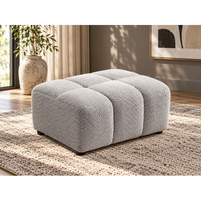 Pouf MOONI - stof met lussen grijs - 100x65cm