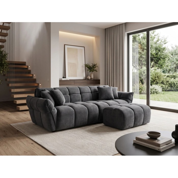 Pouf MOONI gris foncé vu avec le canapé de la même collection