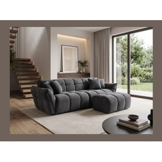 Pouf MOONI gris foncé vu avec le canapé de la même collection