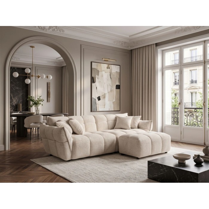 Canapé et pouf MOONI beige clair dans un décor 3D