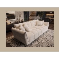 Canapé et pouf MOONI beige clair avec le canapé vu sur le côté