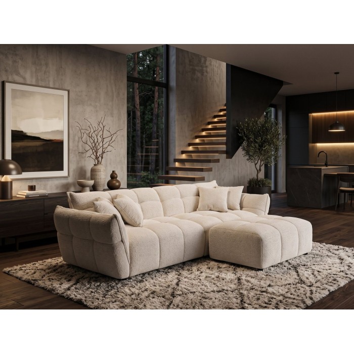 Canapé et pouf MOONI beige clair en situation