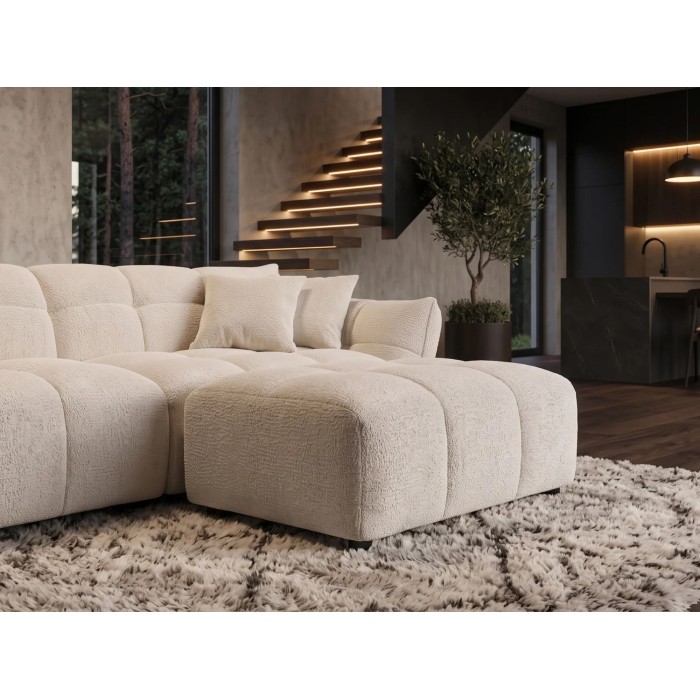 Zoom sur le pouf de l'ensemble du canapé et pouf MOONI beige clair